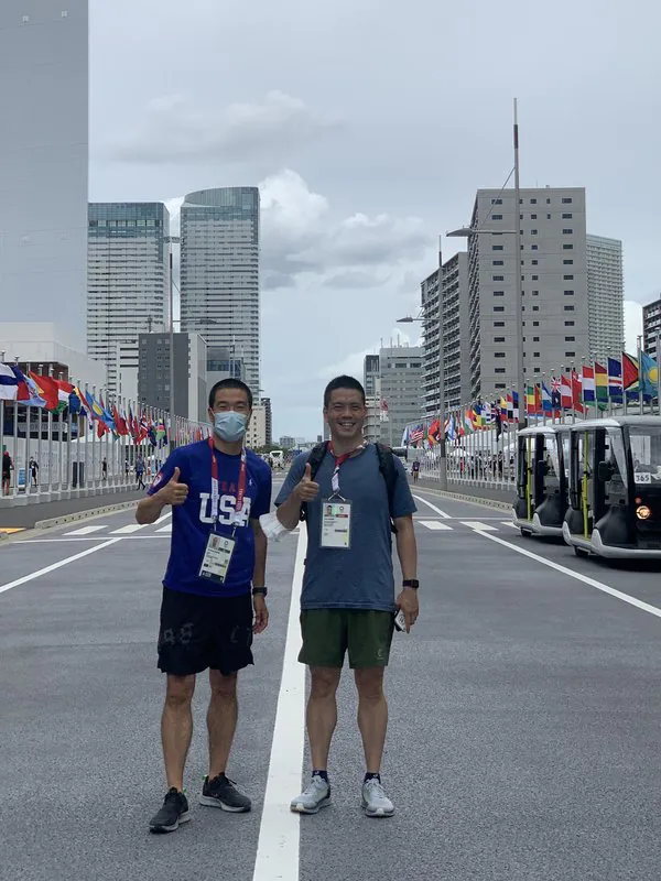 Dr. Hiro Nakano with his brother Yuso Nakano in the Olympic Village at the 2021 Tokyo Olympic Games